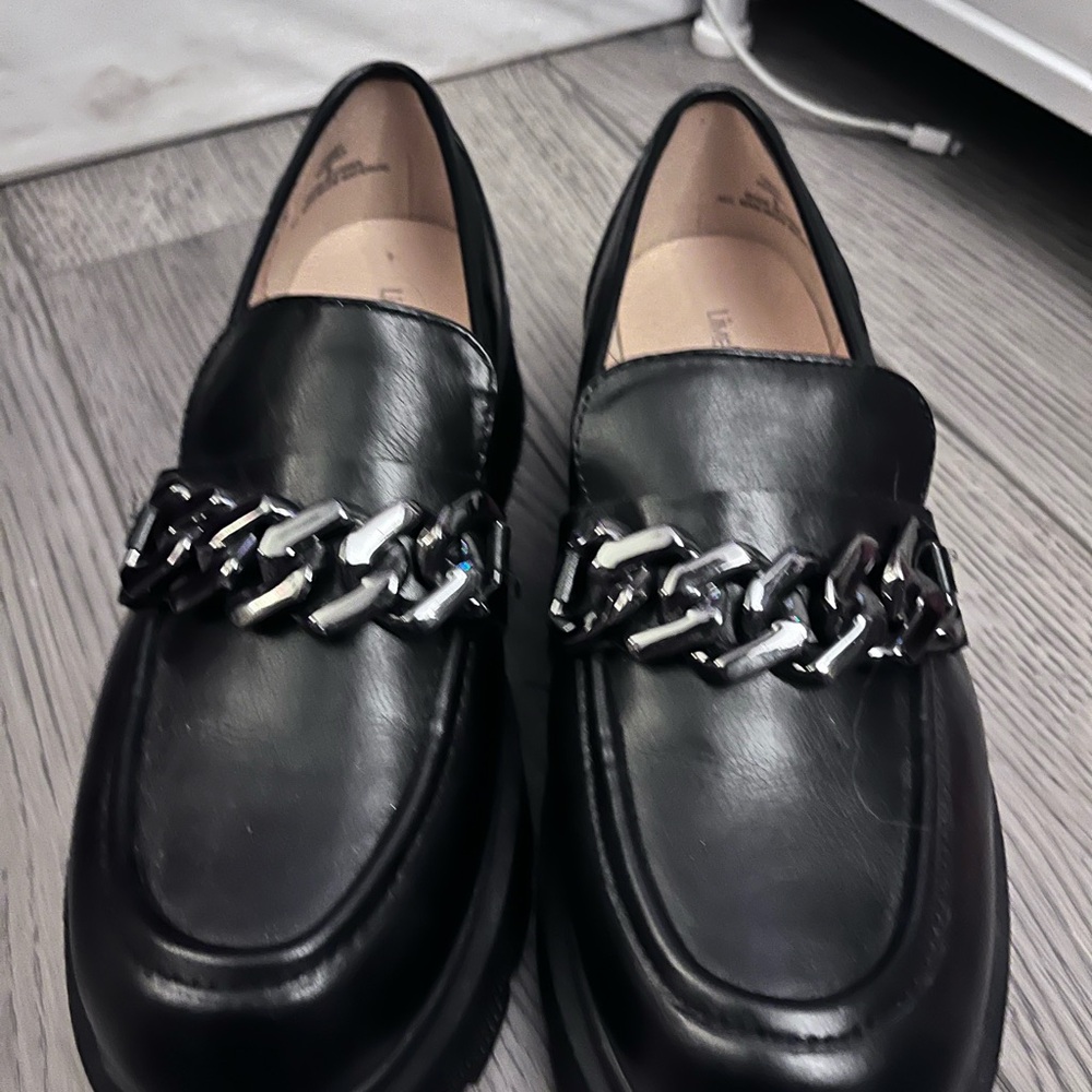 Limelight Black Platform Loafers with Chain Detail